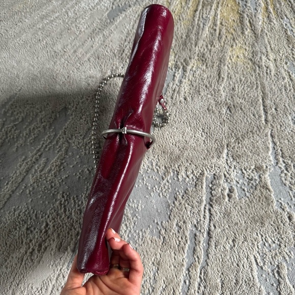 Stella Negro red maroon Italian leather chain shoulder bag clutch - Picture 10 of 12